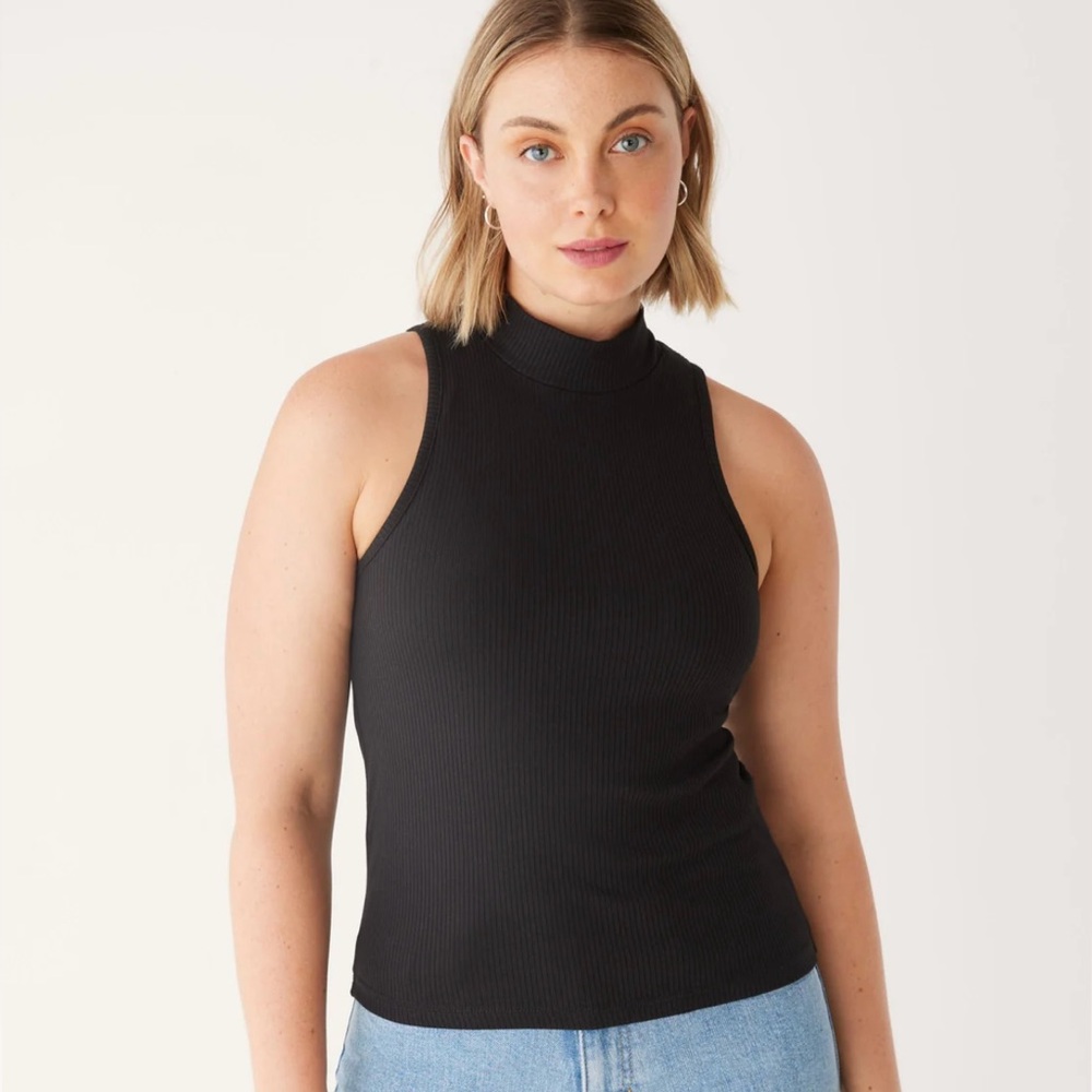 Frank & Oak Ribbed Mockneck Tank Top Black Size M NWT Minimalist Capsule Basic